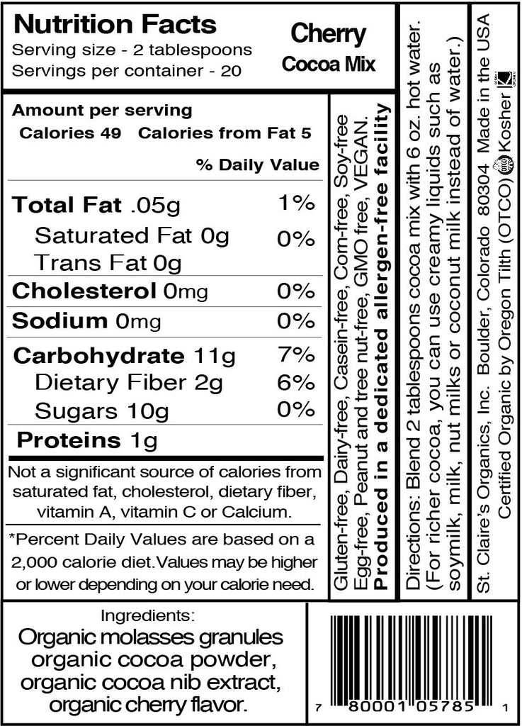 Cherry Hot Cocoa Mix (Net Weight - 12 oz.) – St. Claire's Organics