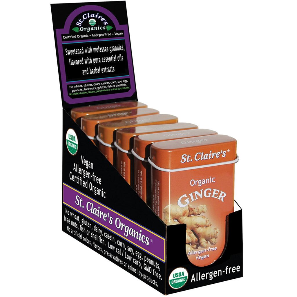 Organic Ginger Herbal Pastilles 6 Pack (1.5 oz Tins) St. Claire's